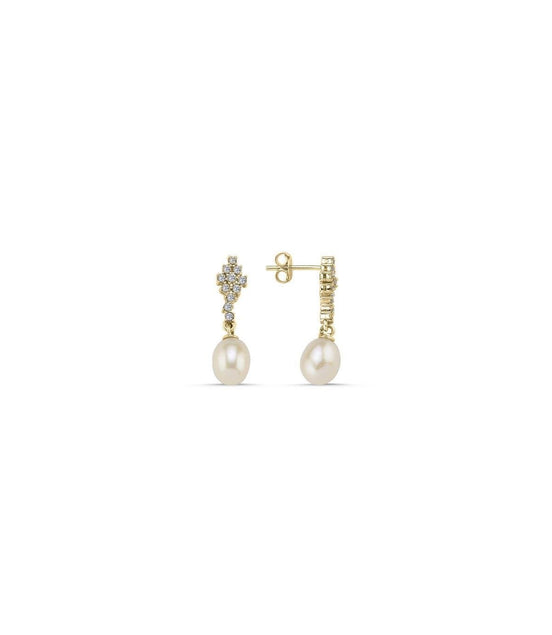 Square Stone Natural Pearl Dangling Earring