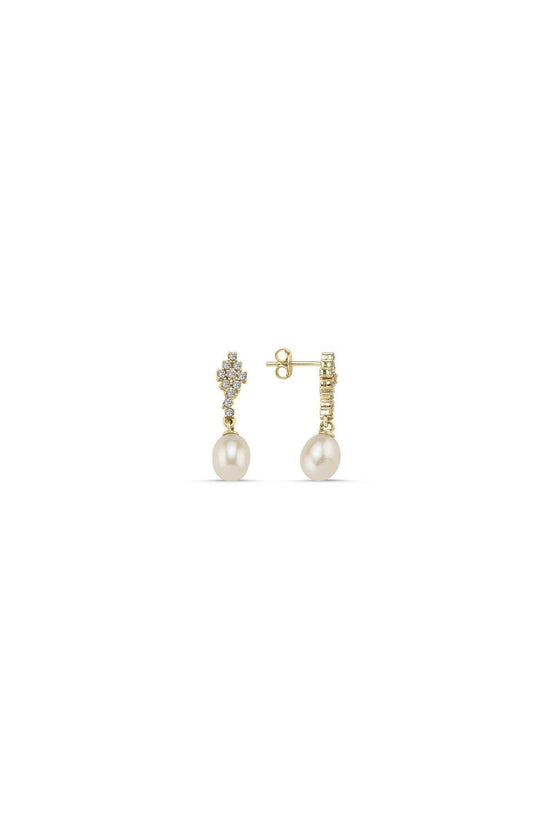 Square Stone Natural Pearl Dangling Earring