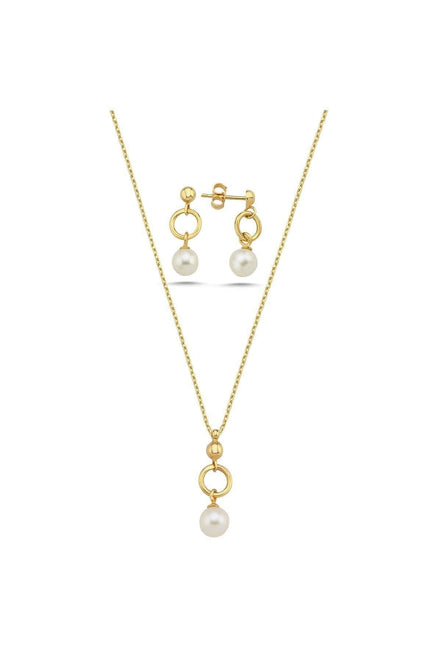 Halka Doğal İnci Küpe Kolye İkili Set | | Birinci1926