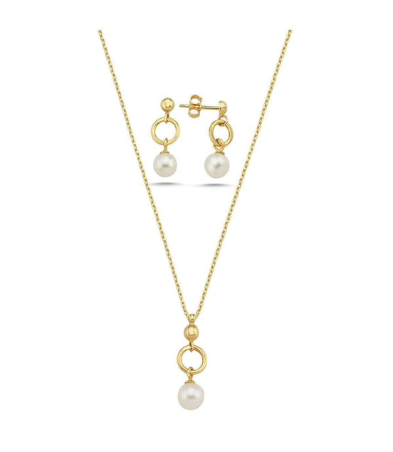 Halka Doğal İnci Küpe Kolye İkili Set | | Birinci1926