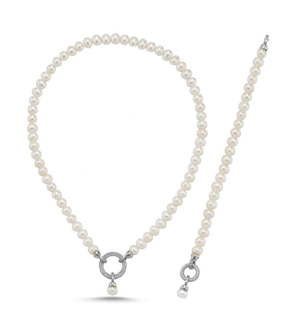 Halka Kilitli Doğal İnci Kolye Bileklik İkili Set | | Birinci1926