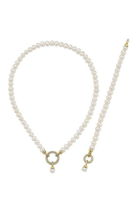 Halka Kilitli Doğal İnci Kolye Bileklik İkili Set | | Birinci1926