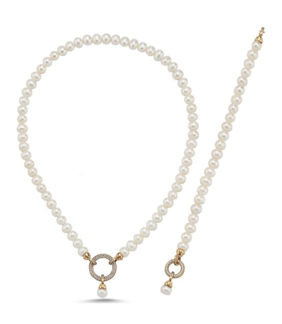 Halka Kilitli Doğal İnci Kolye Bileklik İkili Set | | Birinci1926