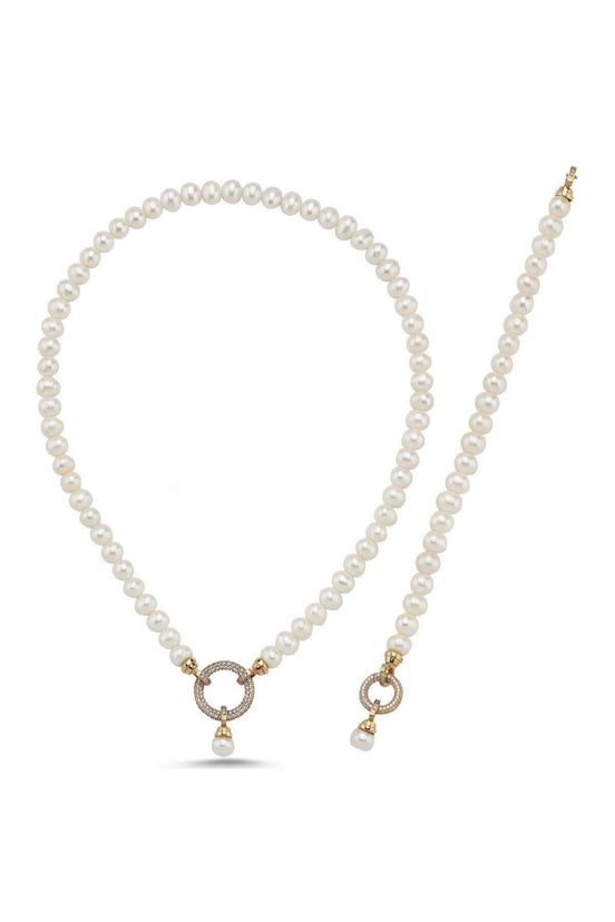 Halka Kilitli Doğal İnci Kolye Bileklik İkili Set | | Birinci1926