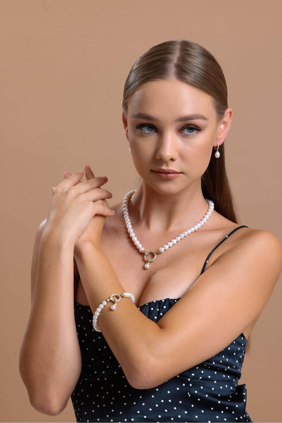 Halka Kilitli Doğal İnci Kolye Bileklik İkili Set | | Birinci1926