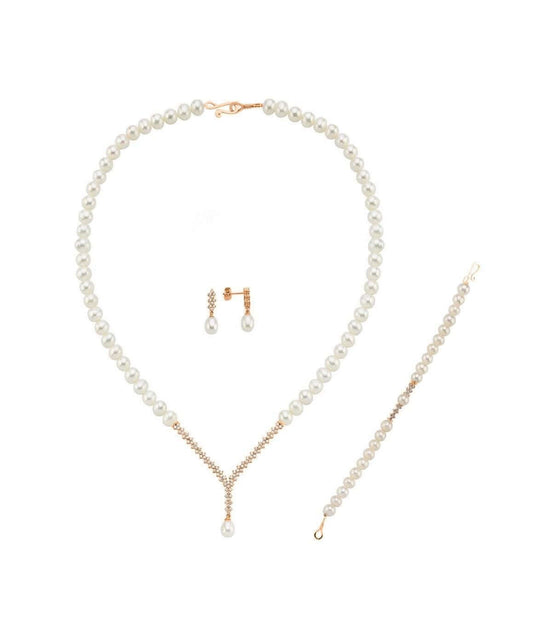 Watercourse Natural Pearl Earring Necklace Bracelet Triple Set