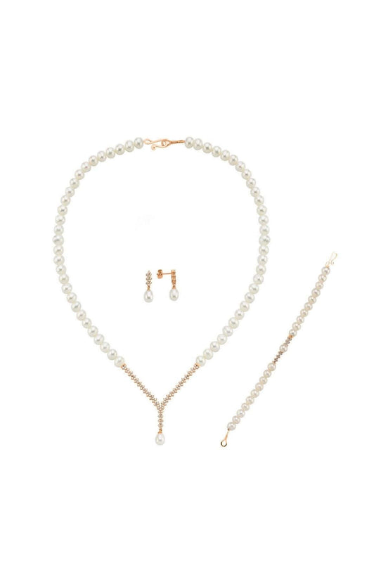 Watercourse Natural Pearl Earring Necklace Bracelet Triple Set