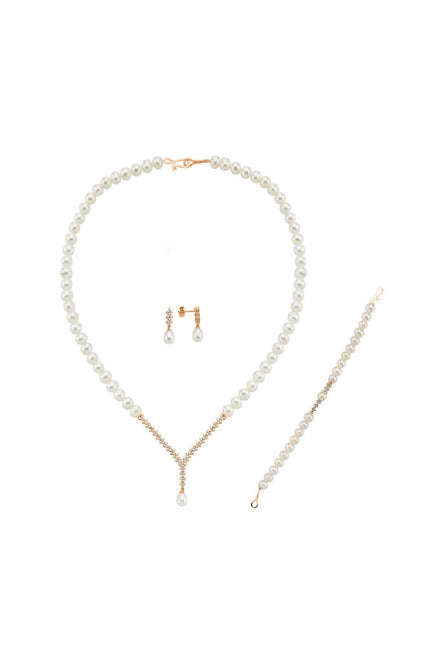 Watercourse Natural Pearl Earring Necklace Bracelet Triple Set