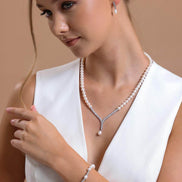 Watercourse Natural Pearl Earring Necklace Bracelet Triple Set