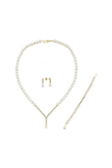 Watercourse Natural Pearl Earring Necklace Bracelet Triple Set