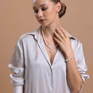 Watercourse Stone Natural Pearl Earring Necklace Bracelet Triple Set