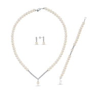 Watercourse Stone Natural Pearl Earring Necklace Bracelet Triple Set
