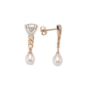 Triangle Design Baguette Stone Natural Pearl Earring
