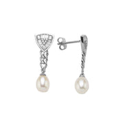 Triangle Design Baguette Stone Natural Pearl Earring