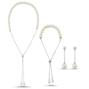 Adjustable Chain Natural Pearl Earring Necklace Bracelet Triple Set