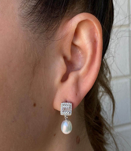 Baget Taşlı Doğal İnci Sallantılı Küpe | | Birinci1926