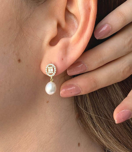 Baget Taşlı Doğal İnci Sallantı Küpe | | Birinci1926