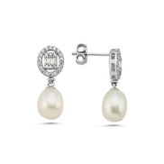 Baguette Stone Natural Pearl Dangling Earring