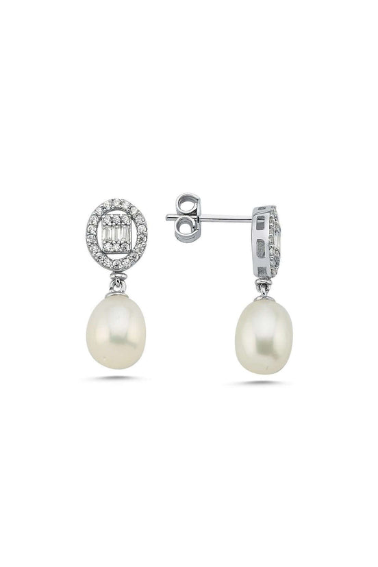 Baguette Stone Natural Pearl Dangling Earring