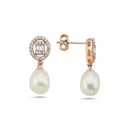 Baguette Stone Natural Pearl Dangling Earring