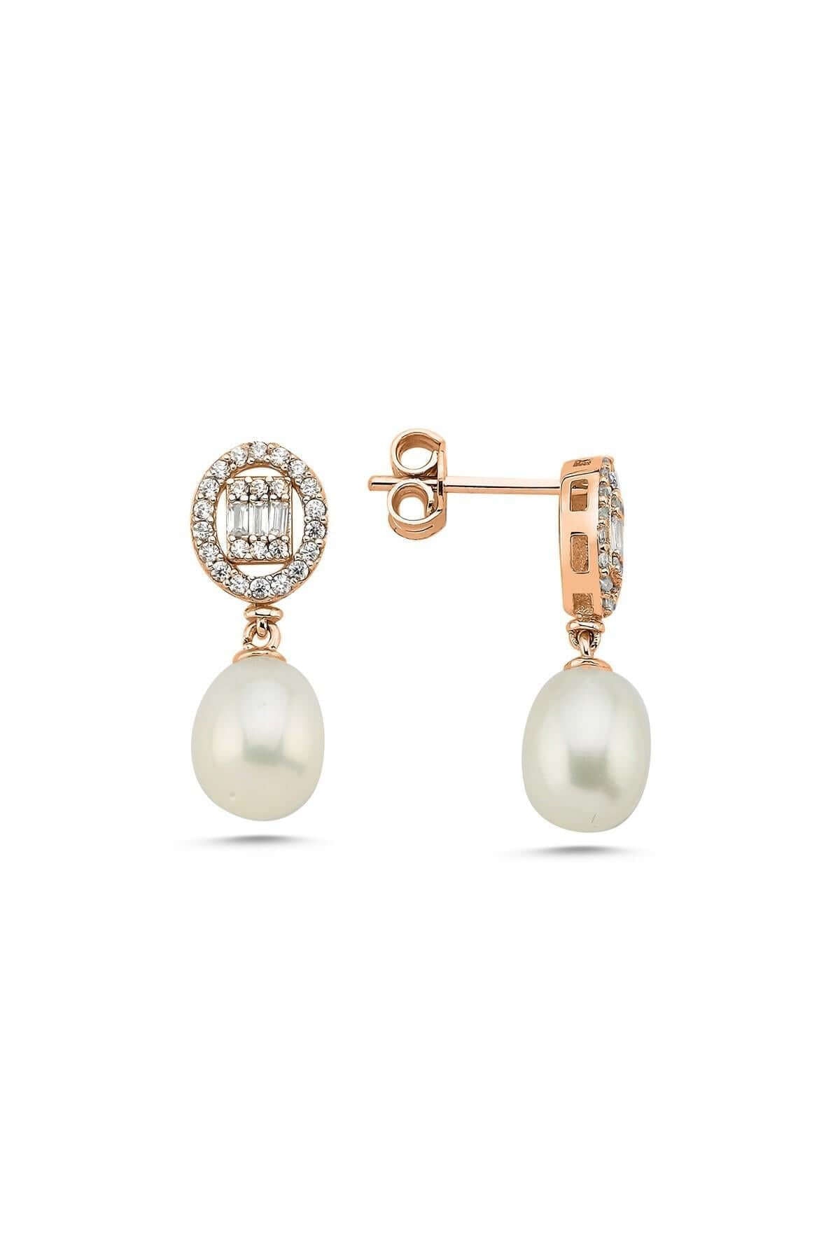 Baguette Stone Natural Pearl Dangling Earring