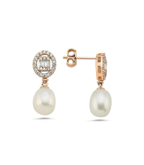 Baguette Stone Natural Pearl Dangling Earring