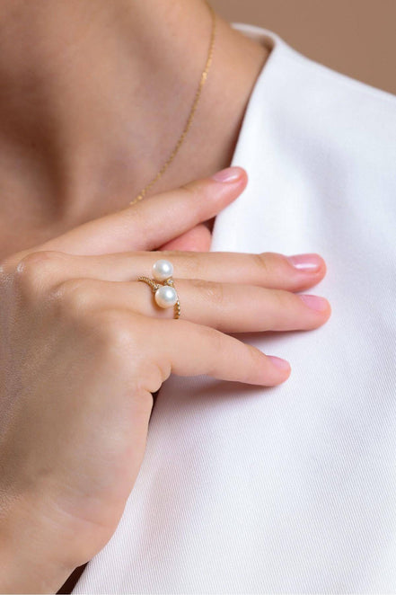 Twisted Two Pearl Natural Pearl Ring
