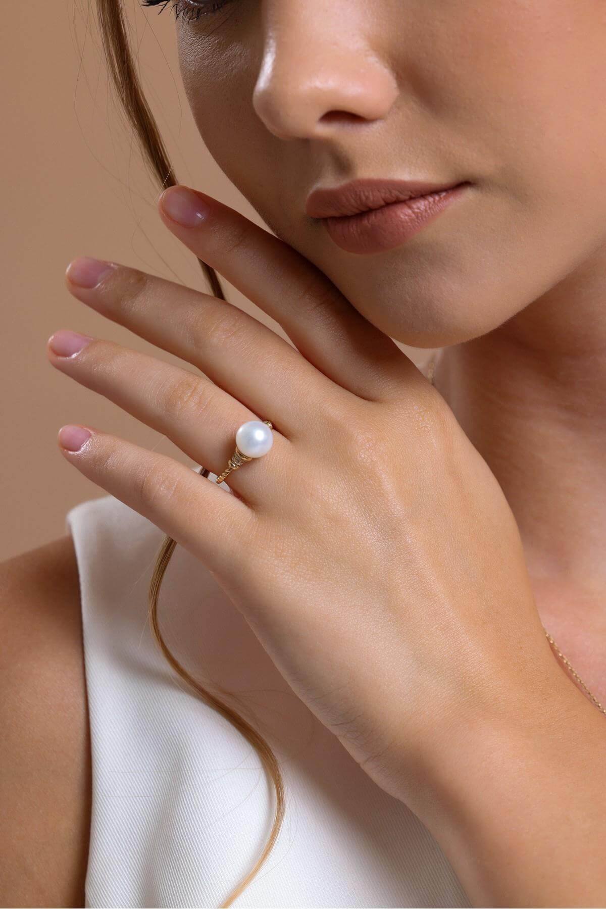 Twisted Zircon Stone Natural Pearl Earring Necklace Ring Triple Set