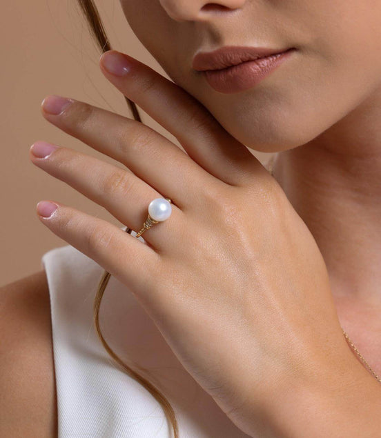 Twisted Zircon Stone Natural Pearl Ring
