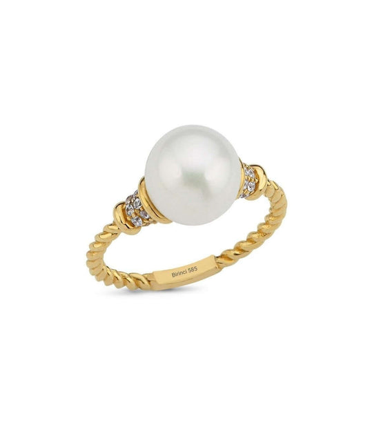 Twisted Zircon Stone Natural Pearl Ring