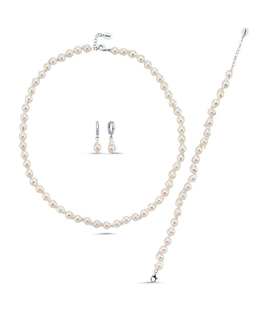 Damla Barok İnci Kolye Bileklik Küpe Üçlü Set | | Birinci1926