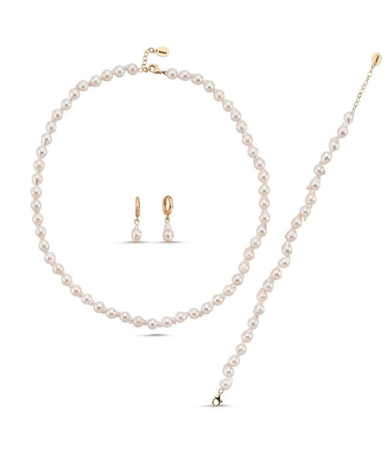 Damla Barok İnci Kolye Bileklik Küpe Üçlü Set | | Birinci1926