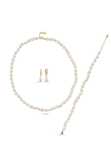 Damla Barok İnci Kolye Bileklik Küpe Üçlü Set | | Birinci1926