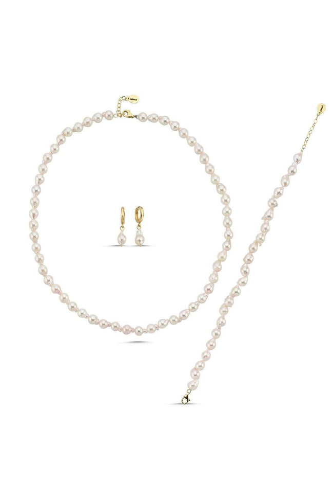 Damla Barok İnci Kolye Bileklik Küpe Üçlü Set | | Birinci1926