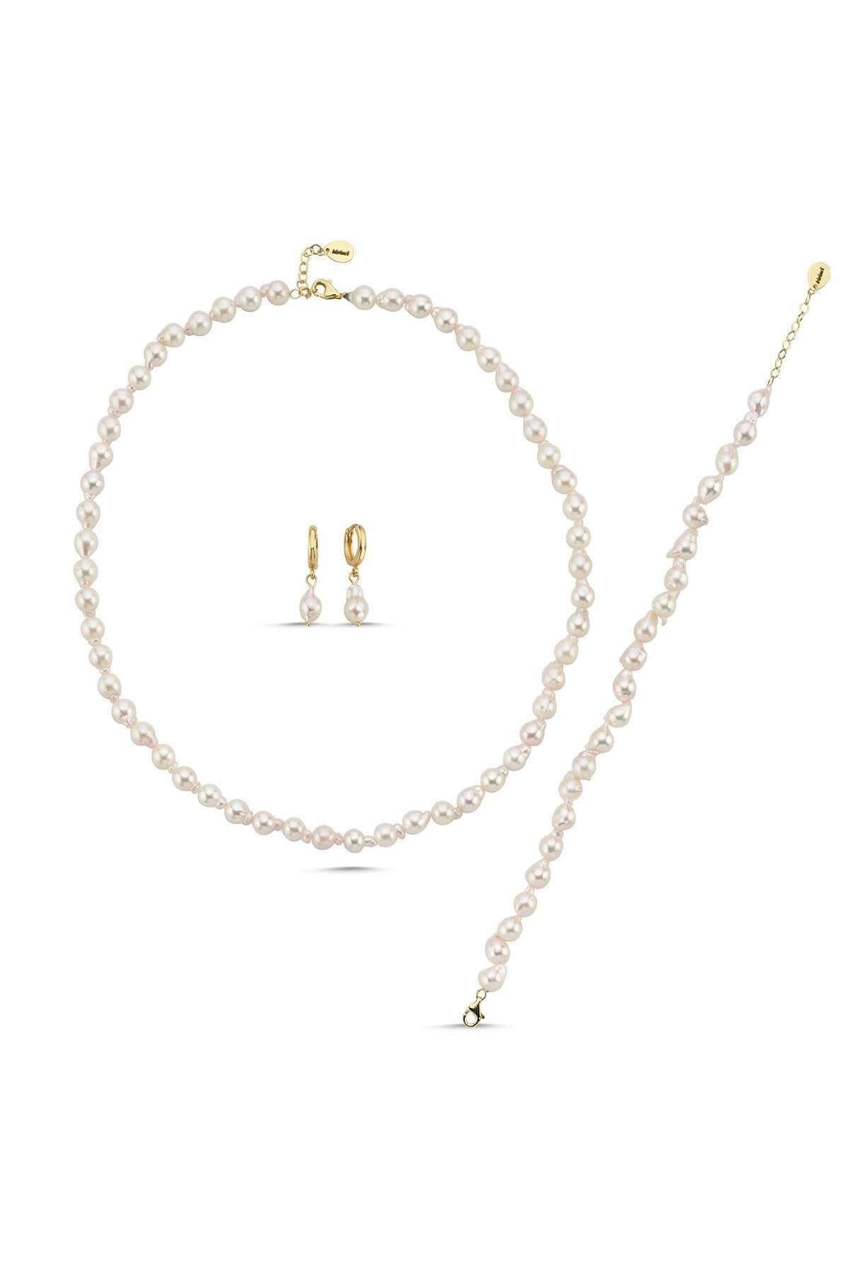 Damla Barok İnci Kolye Bileklik Küpe Üçlü Set | | Birinci1926