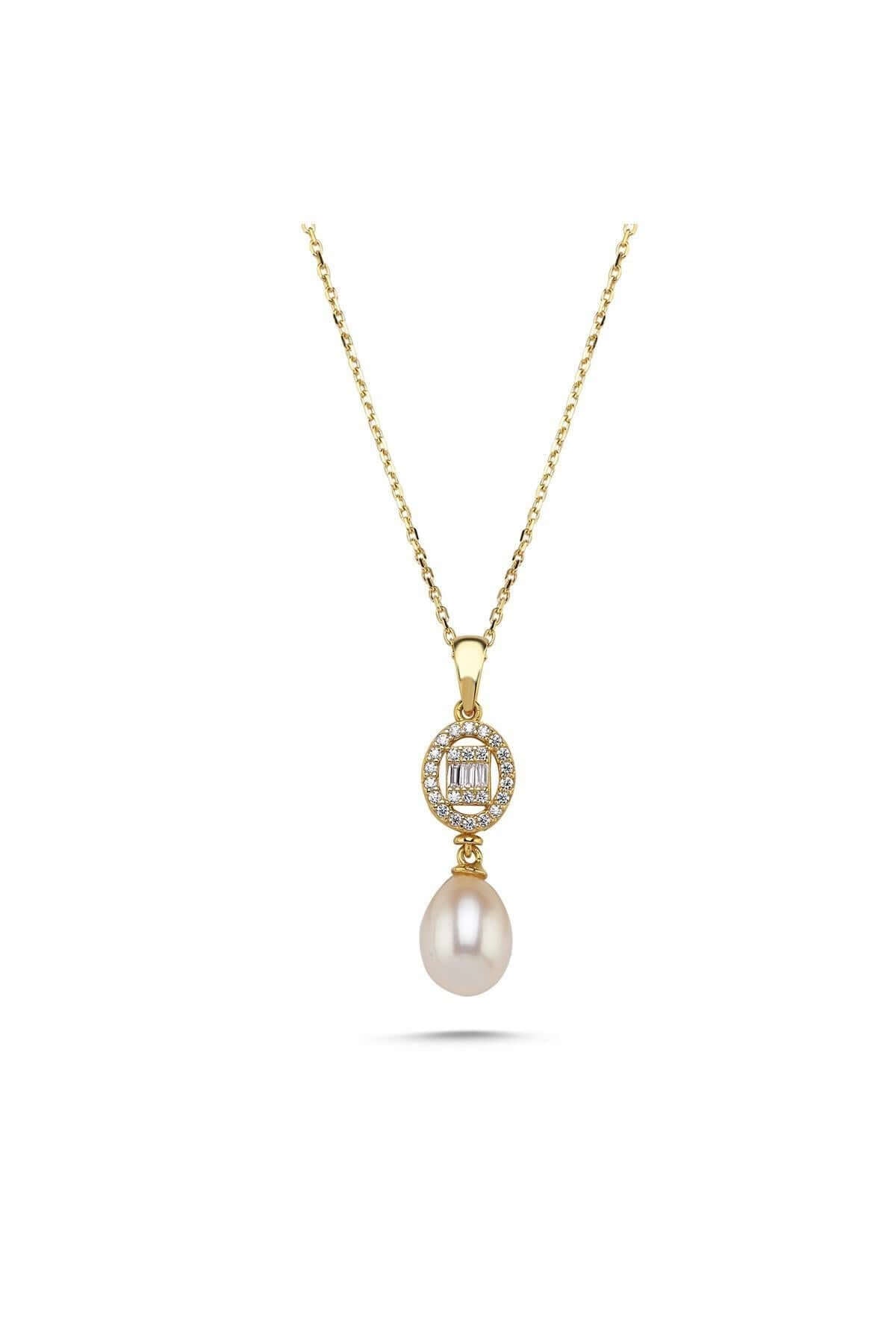 Oval Baget Taşlı Doğal İnci Kolye | | Birinci1926