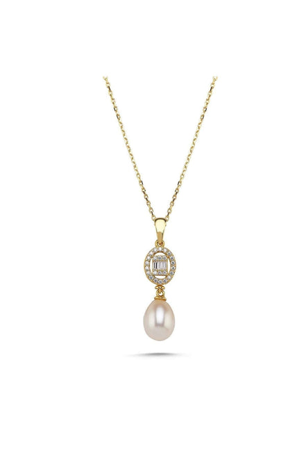 Oval Baget Taşlı Doğal İnci Kolye | | Birinci1926