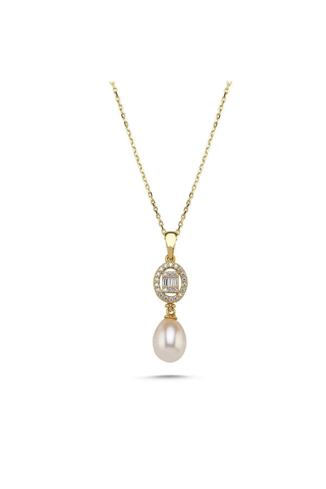 Oval Baget Taşlı Doğal İnci Kolye | | Birinci1926