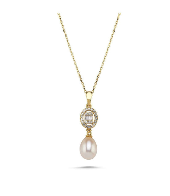 Oval Baget Taşlı Doğal İnci Kolye | | Birinci1926
