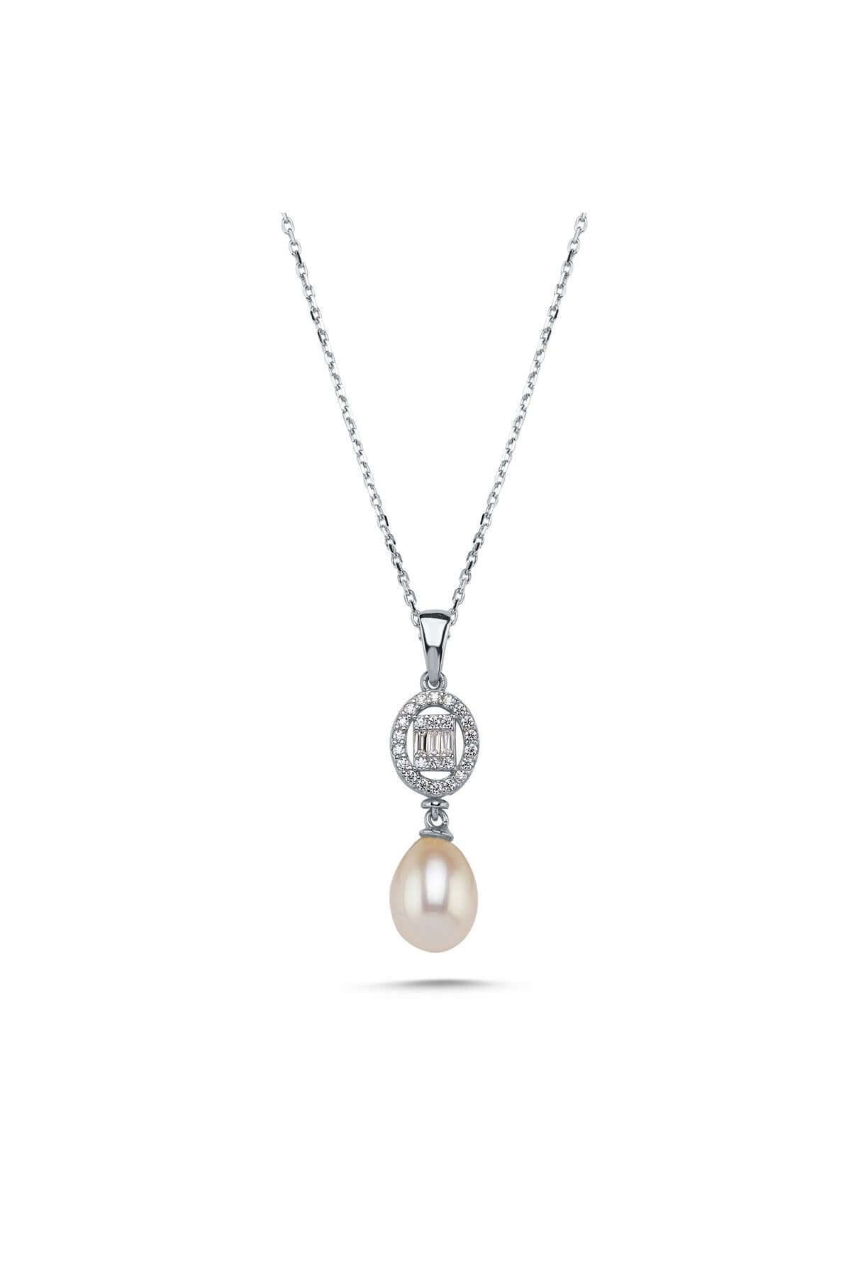 Oval Baget Taşlı Doğal İnci Kolye | | Birinci1926