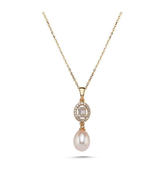 Oval Baget Taşlı Doğal İnci Kolye | | Birinci1926