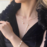 Dangling Natural Pearl Earring Necklace Bracelet Triple Set