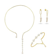 Sallantılı Doğal İnci Küpe Kolye Bileklik Üçlü Set | | Birinci1926