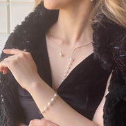 Dangling Natural Pearl Earring Necklace Bracelet Triple Set