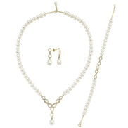 Sonsuzluk Taşlı Doğal İncili Küpe Kolye Bileklik Üçlü Set | | Birinci1926