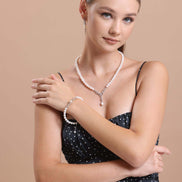 Infinity Stone Natural Pearl Earring Necklace Bracelet Triple Set