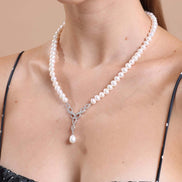 Infinity Stone Natural Pearl Earring Necklace Bracelet Triple Set