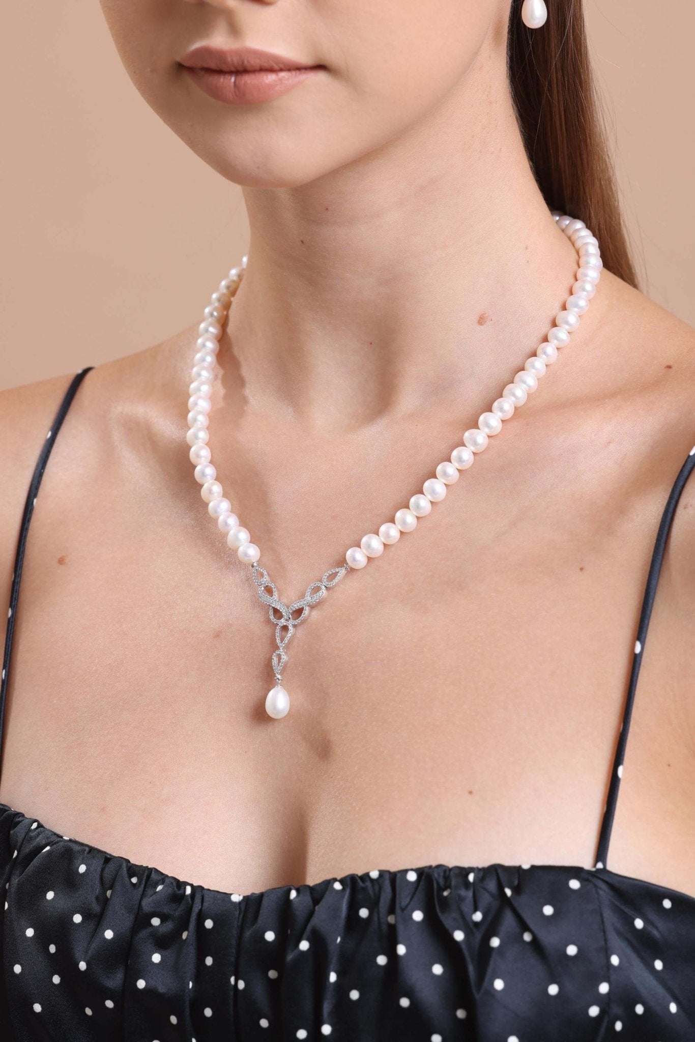 Infinity Stone Natural Pearl Earring Necklace Bracelet Triple Set