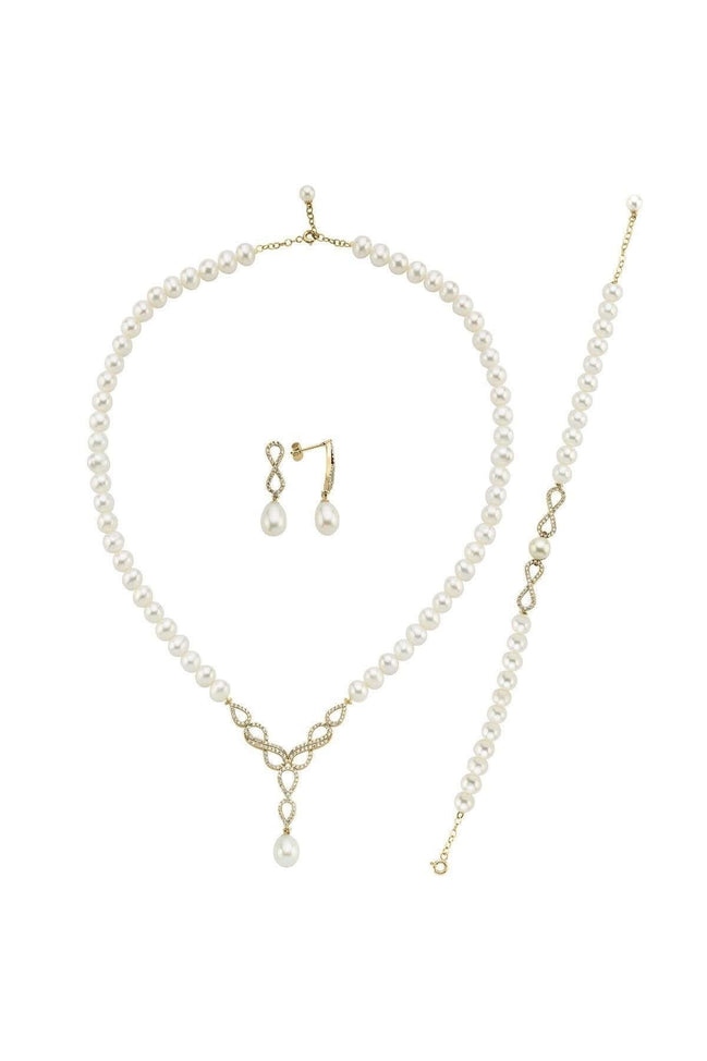 Sonsuzluk Taşlı Doğal İnci Küpe Kolye Bileklik Üçlü Set | | Birinci1926