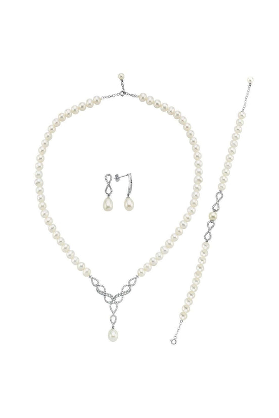 Sonsuzluk Taşlı Doğal İnci Küpe Kolye Bileklik Üçlü Set | | Birinci1926